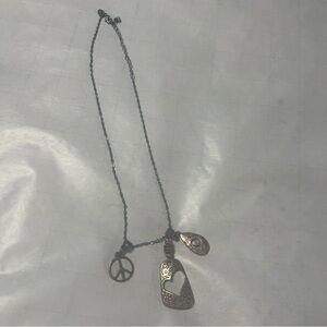 lia sophia Peace Love Symbol  Silver and Rose Gold Tone Floral Design Necklace